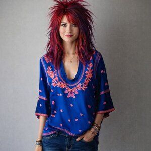 Escapada Montreux Indigo Cobalt Blue Embroidered Tunic Top, Like New Size XS